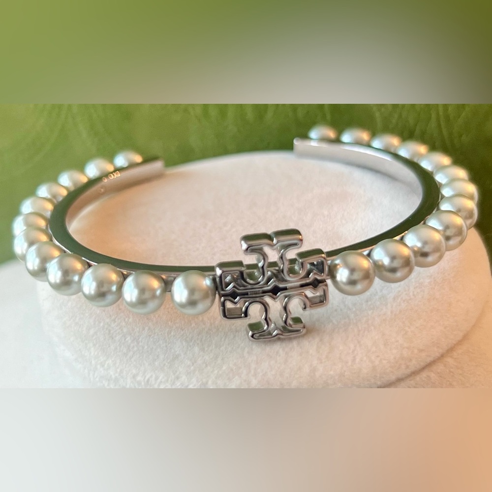 Tory Burch Kira Silver & Gray Pearl Cuff Bracelet